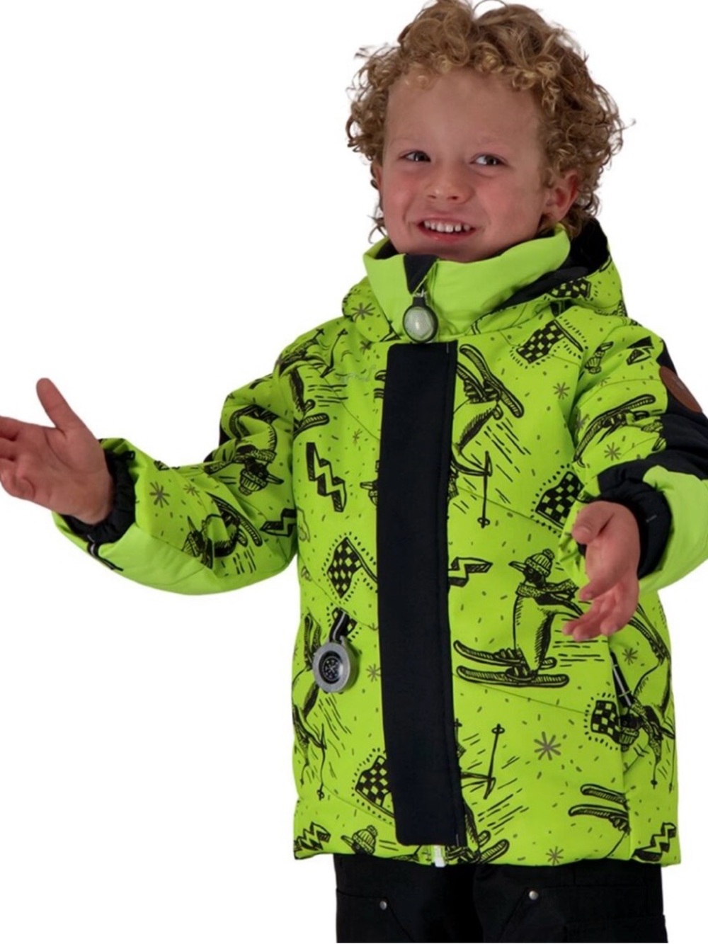 Obermeyer Kid’s Camber Bright Neon Lime Snow Jacket with Black Accents, Size 5